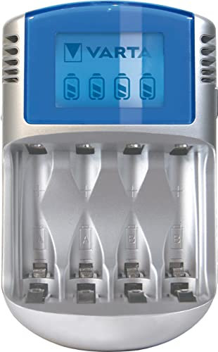 Varta Caricabatterie LCD per AA/AAA, Adattatore 12V e Cavo USB Inclusi