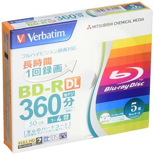 Verbatim Mitsubishi Blu-ray Disc 5 Pack - BD-R DL 50GB 4x Speed - Ink-jet printable - Each disk in a jewel case
