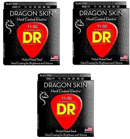 DR DSE-11 - Dragon Skin Saiten für E-Gitarre, 011-050, 3er-Pack