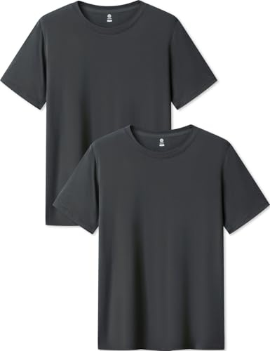 LAPASA Herrarnas Micro Modal T-shirt 2-pack, Premium Business Kortärmad Undertröja Rund halsringning/V-ringning (M07/M08), Rund halsringning: Grå, L