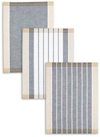 Kracht 3-er Pack Jacquard Geschirrtuch, Halbleinen, Streifen sortiert, anthrazit-schwarz-beige, 50x70cm