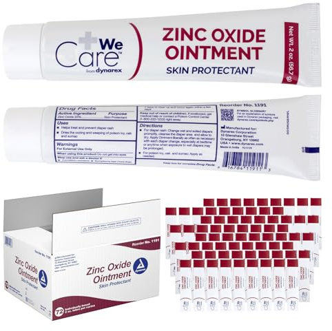 Dynarex Zinc Oxide Ointment, Protective Skin Barrier Ointment, Soothes, Prevents, and Relieves Diaper Rash, Chaffed Skin, and Irritation, White, 72 Count - 2 oz. Tubes of Ointment