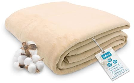 ZOLLNER Manta Grande para Cama y sofá, 150x200 cm, 60% algodón, Beige