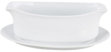 HIC Kitchen Gravy Boat With Attached Saucer, Fine Porcelain, 18-Ounce Capacity For Gravy, Sauce, Au Jus, Dressing, Holiday Meals, And Entertaining