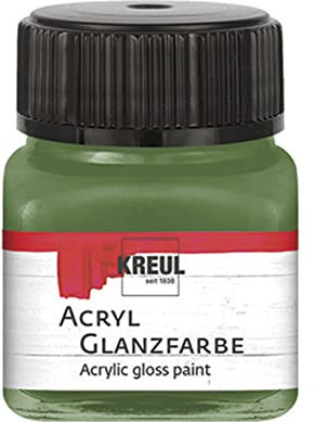 KREUL 79209 - Acryl Glanzfarbe, 20 ml Glas in olivgrün, glänzend-glatte Acrylfarbe zum Anmalen und Basteln, auf Wasserbasis, speichelecht, schnelltrocknend und deckend