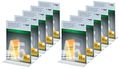 SIGEL Tischaufsteller A5 gerade aus Acryl 10 Stück UV-beständig | TA222/10, hochwertiges glasklares Acryl, garantiert UV-beständig, Werbeaufsteller