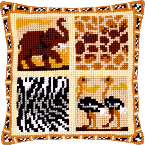 VERVACO Kreuzstich Stickpackungen Kissen Stickerei Set Anfänger Vorgedruckt Safari II DIY Set Kreativ Set Für Erwachsene Dekoratives Kissen ca. 40 x 40 cm Bastelset Handwerker Haus Dekoration