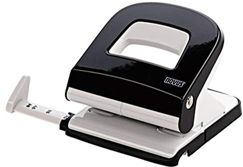 Novus E 225 Locher (25 Blatt Lochleistung, mit Anschlagschiene, hochwertiger Bürolocher) schwarz glänzend
