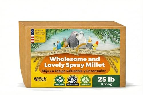 Birds LOVE 25 LB Wholesome Spray Millet for Birds – USA Grown,Non-GMO, Natural Sun-Dried Millet Sprays – Thick Seed-Rich Clusters for Parakeets, Budgies, Cockatiels, Conures, Finches & Parrots