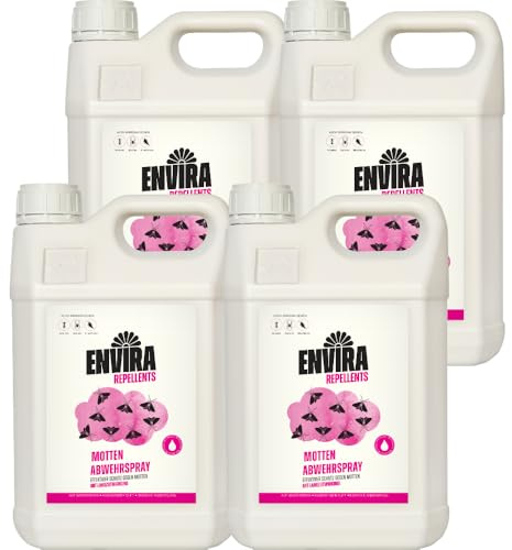 Envira Mottenspray 4 x 5 Liter - hochwirksam gegen Motten & Kleidermotten | Mottenschutz für den Kleiderschrank - Mittel gegen Lebensmittelmotten in der Wohnung, Langzeitwirkung