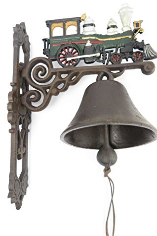 Cast Iron Garden Bell Wall Bell Zug Steam Train Engine Locomotive Metal Iron Bell Antique Rustic Brown Farm Yard Ship Bell