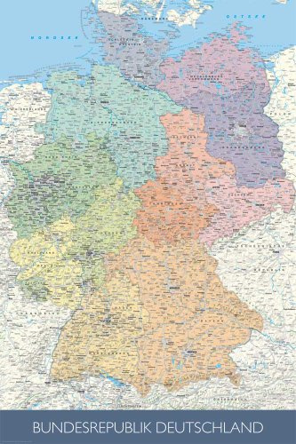 empireposter Landkarten - Politische Deutschlandkarte - Maßstab: 1/1 Mio. Plakat Poster Druck - Grösse cm