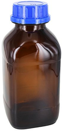 Chemikalienflaschen 18 x 1000ml Weithalsflasche quadratisch Braunglas mit Rasterkranz inklusive Schraubverschluss OV 54mm blau mit Konusdichtung *** Apothekenflasche ***