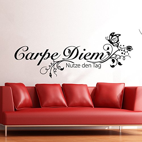 Grandora W710 Wandtattoo Spruch Carpe Diem Nutze den Tag + Schmetterling schwarz 58 x 22 cm