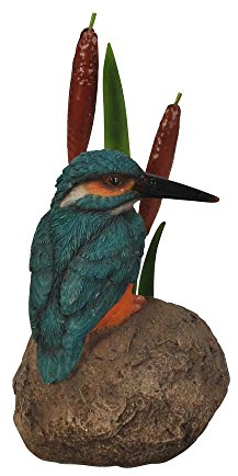 Kingfisher on a Stone with Bulrush Background, Resin & Metal Ornament | MW-SC07-F
