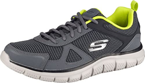 Skechers Herren Track BUCOLO Sneaker, Charcoal & Black Leather/Mesh/Lime Trim, 48.5 EU