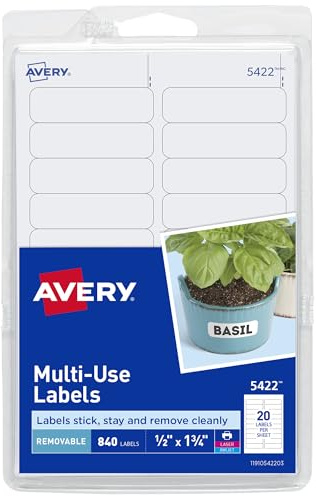 Avery Self-Adhesive Removable Labels, 0.5 x 1.75 Inches, 840 Per Pack, White Label Stickers (05422)