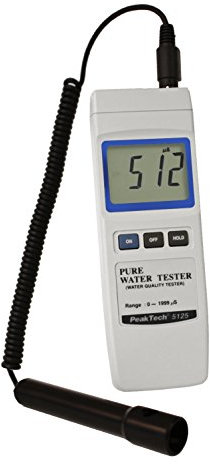 PeakTech P5125 – Professionelles digital Leitfähigkeitsmessgerät von 0 bis 2000 µS für Wasseranlagen – Hochwertiger Wassertester mit LCD-Anzeige – Für Aquarium, Pool und Garten
