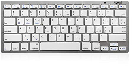 Ewent Ew3160 Tastiera Bluetooth 3 Keyboard Wireless Italiana Compatibile con Dispositivi iOS Come iPad, iPhone, Mac, Dispositivi Android e Windows Pc, Colore Argento/Bianca
