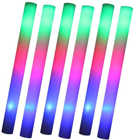 Schramm® 6 Stück LED Partystick 47cm Styropor 3 Funktionen Party Stab Schaumstoff Party Stick Knicklichter