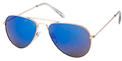 CHICNET Sonnenbrille Pilotenbrille 400 UV Metall golden verspiegelt transparente Kappen blau