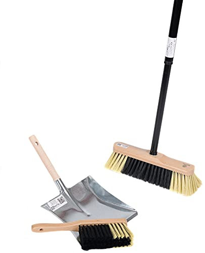 BawiTec Qualitäts Kehrbesen Set Kehrset Besen 30cm Schaufel Zimmerbesen Teleskopstiel verstellbar Stiel lackiert Handfeger Kehrgarnitur feine weiche Kunsthaar Borsten Komplett-Set Besenset
