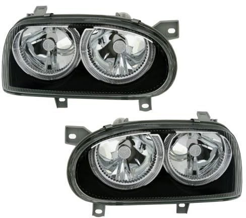 Angel Eyes Scheinwerfer Set in Klarglas Schwarz für VW Golf 3 (alle) H7/H7 | Standlichtringe, Scheibe aus Glas, Aftermarket, Tuning, vorbereitet für elektrische LWR, links, rechts,