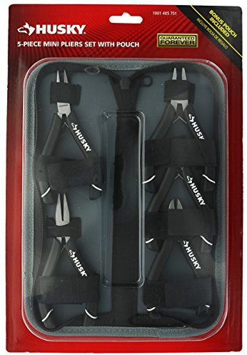 Husky 1052 Mini Pliers Variety Set for Electrical and Maintenance Applications (Set of 5, Zippered Pouch Included)