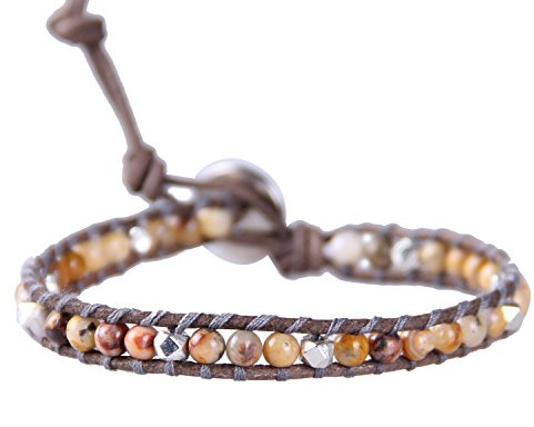 KELITCH Seil Armbänder Leder Freundschaft Zum Frau Männer Single Wickeln Um Leder Armband Mit Verrückt Achat Perle