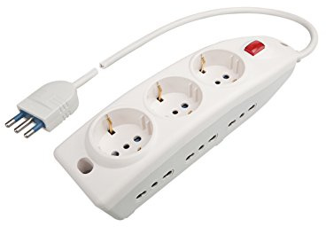 Poly Pool PP0545 Presa Multipla Compact Spina Grande 16 A Con 9 Prese, 1.5 m Cavo e Interruttore, Bianco
