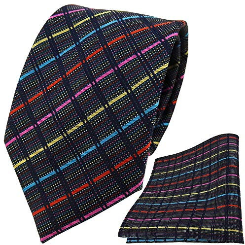 TigerTie Designer Krawatte Designer Einstecktuch in gold pink türkis rot schwarz gestreift