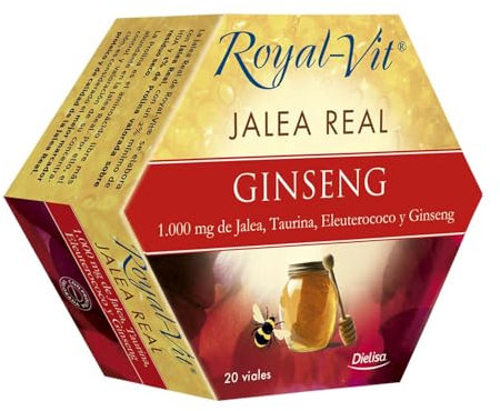 Dielisa - Royal Vit Jalea Real Ginseng, Complemento Alimenticio con 1000 mg de Jalea Real, Ginseng, Eleutorococo y Taurina, Ingredientes que Ayudan al Rendimiento Físico e Intelectual - 20 Viales