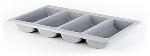 APS GN 1/1 Besteckbehälter, Besteckaufbewahrung, Besteckkasten aus Kunststoff, vier Kammern, 32,5 x 53 cm, Höhe 10 cm, grau