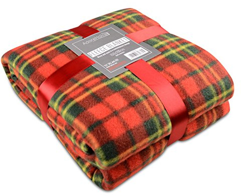Soft Warm 150x200cm Double Tartan Check Sofa Throw Bed Fleece Travel Blanket (RED)