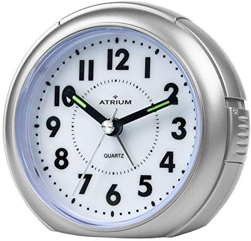 Atrium Wecker Analog Quarz ohne Ticken mit Licht und Snooze Silberfarben Metallic A240-19