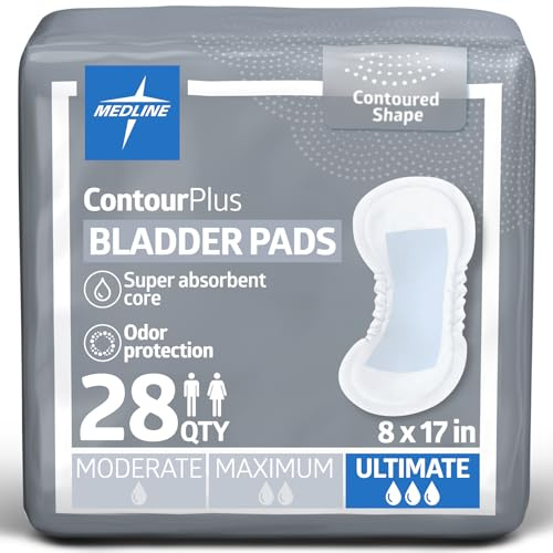 Medline ContourPlus Bladder Control Incontinence Pads, Ultimate Absorbency, 8 x 7, 28 Count