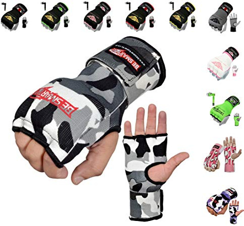 BeSmart Innere Handbandagen, Halbhandschuhe, Boxen, MMA (Mixed Martial Arts), gepolsterte Bandagen, Herren, Gray Camo, Large