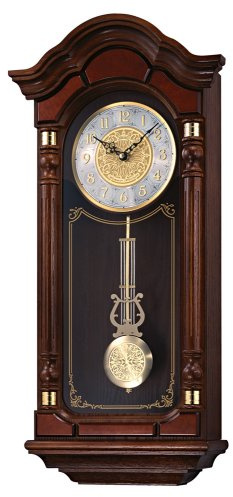 SEIKO QXH004BLH Oak Wood Pendulum Wall Clock with Chimes, Dark Brown, 28 x 12.5 x 6 Inches