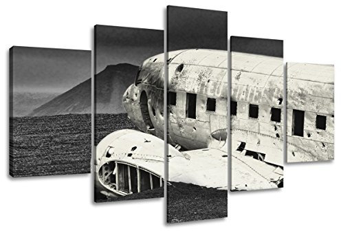 Visario Bild & Kunstdruck der deutschen Marke 160 x 80 cm 5501 Bilder auf Leinwand Kunstdrucke Flugzeug Wrack Wandbild