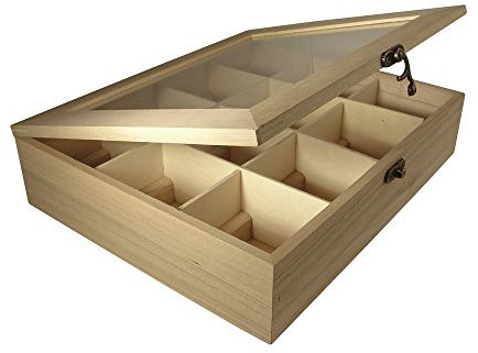 RAYHER 6241500 Scatola Porta Bustine Tè Tisane in Legno Naturale, 12 Scomparti 28,5 x 23,5 x 7cm