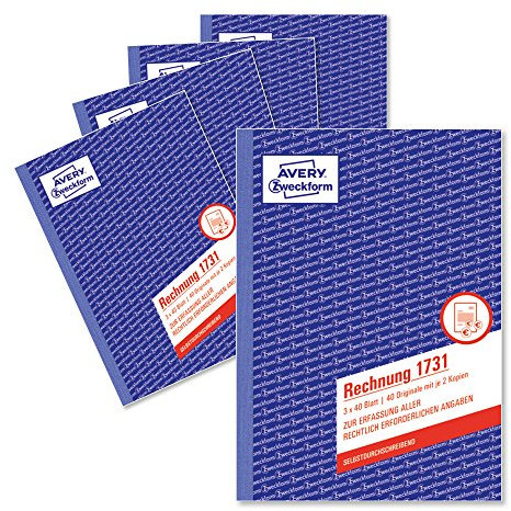 Avery Zweckform 1731-5 Rechnung (A5, selbstdurchschreibend, 3x40 Blatt) 5er Pack, weiß/ gelb/rosa