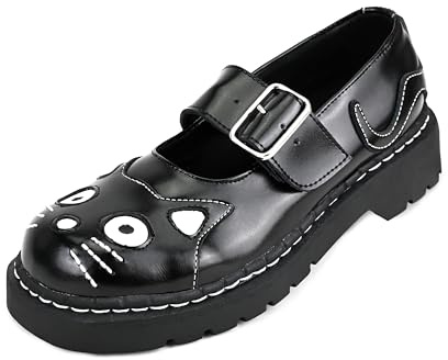 T.U.K. Anarchic Mary Jane Kitty - Premium Leather - Buckle with Contrasting Stitch Details - Women's Brogue Shoes - Color Black - Size UK5