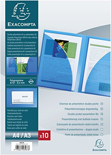 Exacompta 3967E förpackning (med 10 presentationsmappar, dubbel innerficka av PP 400 µ, för DIN A4, praktisk och belastbar) kristall