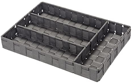 WENKO Besteckkorb Adria Grau - Besteckeinsatz für Schubladen, Polypropylen, 26 x 4.5 x 36 cm, Grau