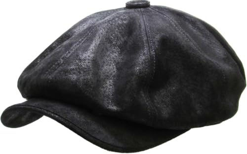 Gatsby Ivy Collection Classic Newsboy Cabbie Applejack Ledermützen, (B) Leder - Schwarz, S/M