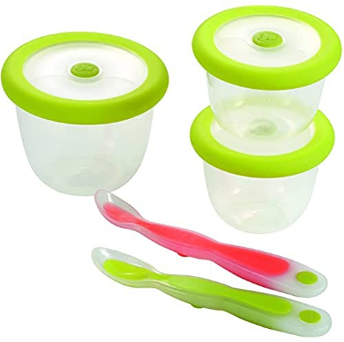 bébéconfort Mahlzeiten-Set Schritt 1 Festive Adventure (1 weicher Löffel + 1 wärmeempfindlicher Löffel + 2 Vorratsdosen 150 ml + 1 Box 300 ml) – zufällige Farbauswahl