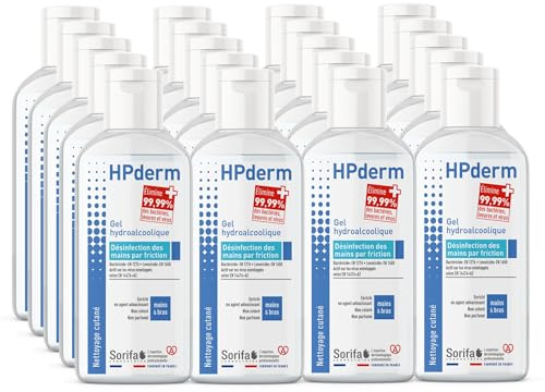 Lot de 20 HPderm 7 Gel - Gel hydroalcoolique pour les mains - Flacon 100 ml