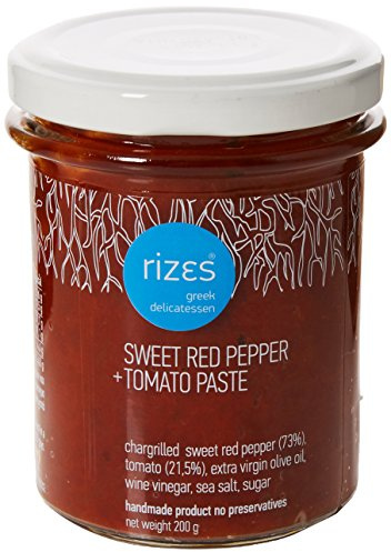 Rizes Greek Delicatessen Sweet Red Pepper and Tomato Paste 200 g | Sweet red pepper & tomato paste Rizes, handmade Greek delicatessen in olive oil, vegan friendly