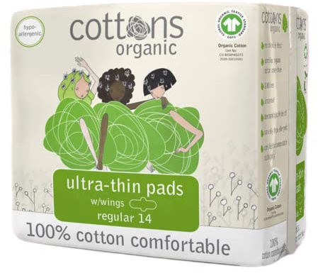 Cottons Vanliga ultratunna dynor, lätt till medelflöde, 100 % ekologisk bomull, 14-pack