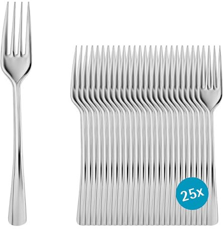 GRÄWE Gabeln, Mehrwegbesteck Edelstahl-Optik, silber, aus Kunststoff, für Partys, 25 Stück, 25 Personen - wiederverwendbar